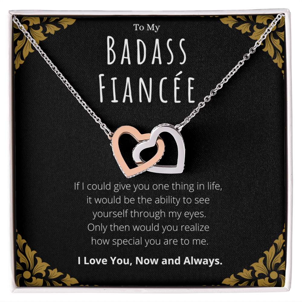 Badass Fiancée Interlocking Hearts Necklace Message Card Gift From Fiancé, Fiancée Valentines Day Anniversary Jewelry Present For Fiancée Birthday by Best Gifts 305