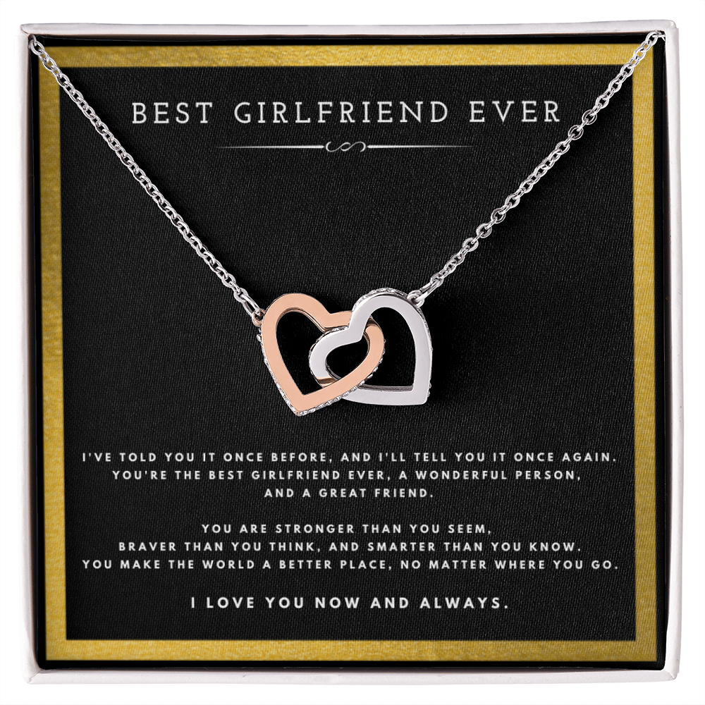 Best Girlfriend Ever Anniversary Message Card Jewelry Interlocking Hearts Necklace Gift From Boyfriend for Valentines Day Birthday Present, Christmas Gifts For Girlfriend by Best Gifts 305