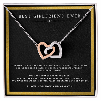 Best Girlfriend Ever Anniversary Message Card Jewelry Interlocking Hearts Necklace Gift From Boyfriend for Valentines Day Birthday Present, Christmas Gifts For Girlfriend by Best Gifts 305