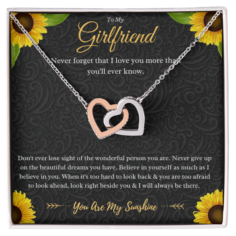 To My Girlfriend Interlocking Hearts Necklace Gift From Boyfriend, Girlfriend Anniversary Present, Girlfriend Valentines Day Message Card Jewelry Gift For Birthday by Best Gifts 305