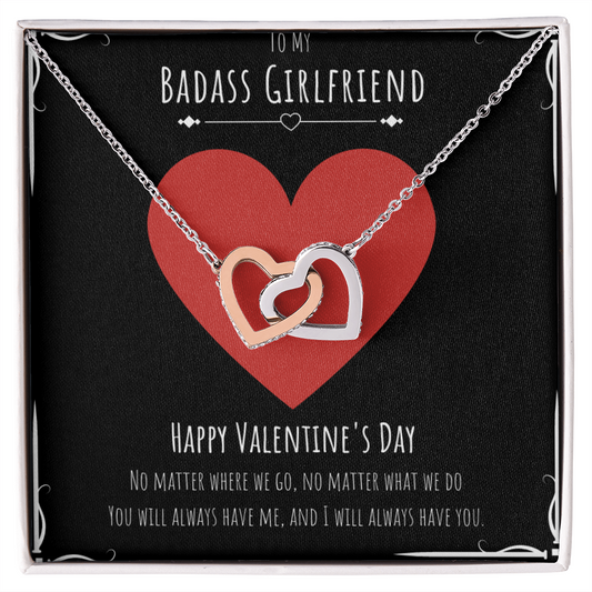 Badass Girlfriend Valentines Day Gift Interlocking Hearts Necklace Message Card Gift From Boyfriend, Girlfriend Birthday Anniversary Jewelry Present by Best Gifts 305