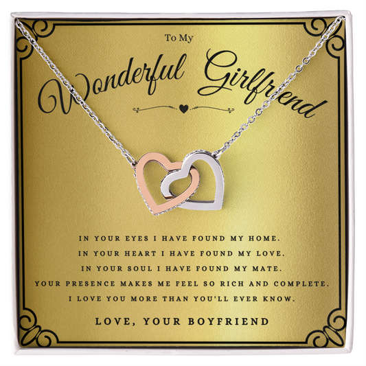 To My Wonderful Girlfriend Interlocking Hearts Necklace Gift For Girlfriend Anniversary, Girlfriend Valentines Day Message Card Christmas Present From Boyfriend, Girlfriend Birthday Jewelry Gift by Best Gifts 305
