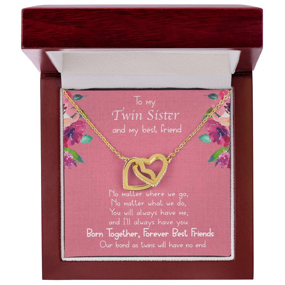 Twin Sister Necklace Gift – Interlocking Hearts Jewelry for Twins, Best Friend Pendant from Sister
