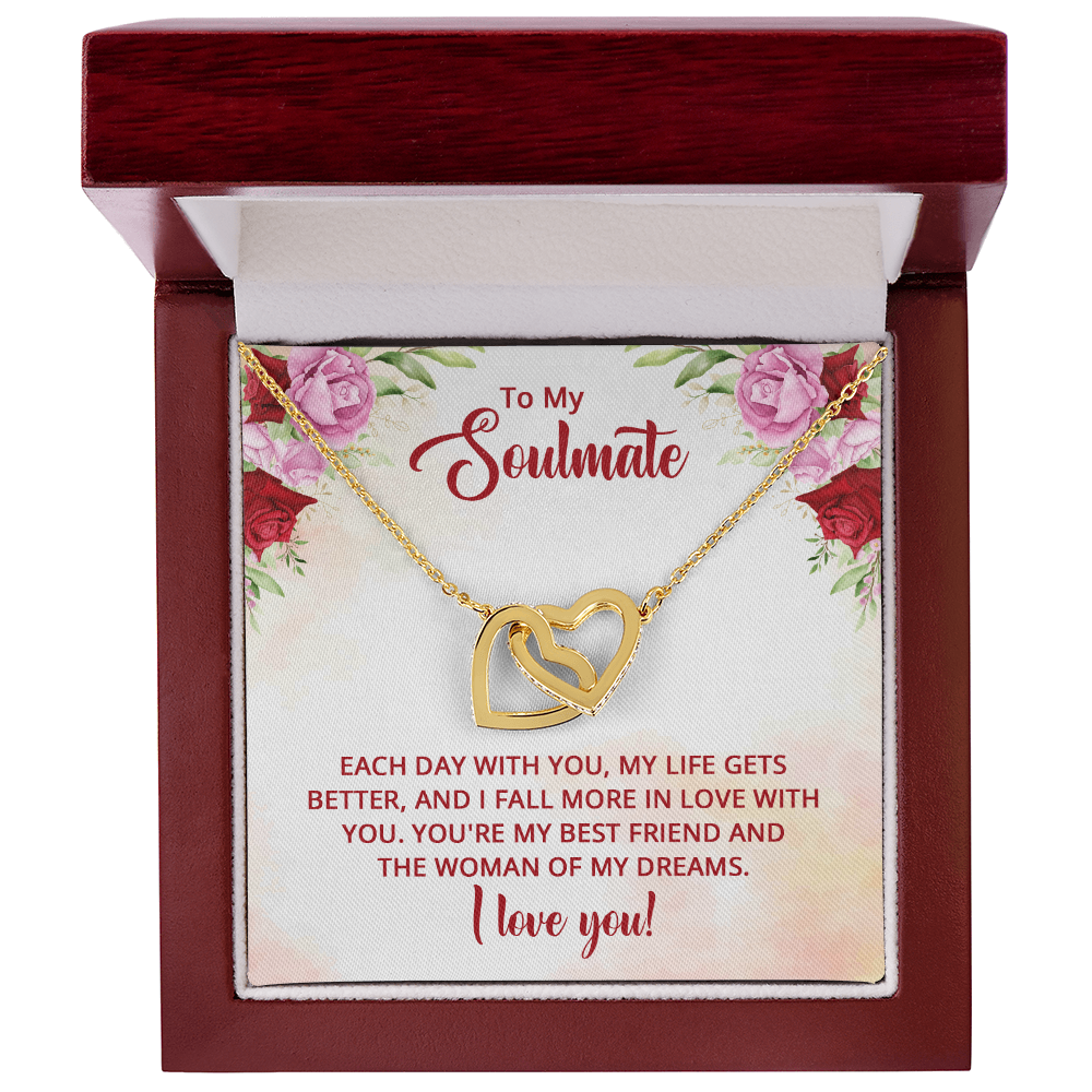 Soulmate Necklace for Her – Interlocking Hearts Pendant, CZ Crystals, Adjustable Gift for Wife Girlfriend