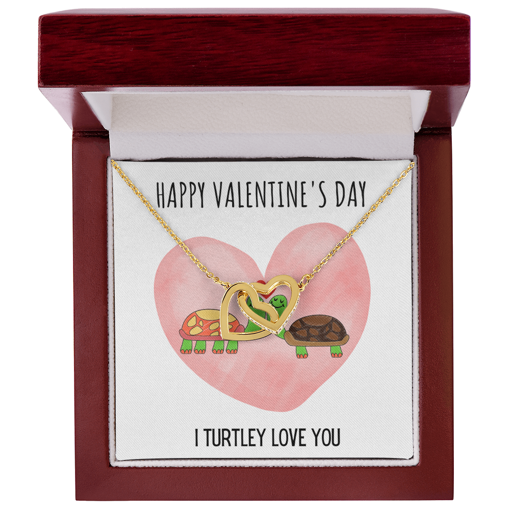 Funny Turtle Valentines Day Interlocking Hearts Necklace Jewelry Gift For Her, Funny Turtle V-Day Present From Him, Turtley Love You Cute Valentine's Day Message Card Jewelry, Turtle Puns by Best Gifts 305