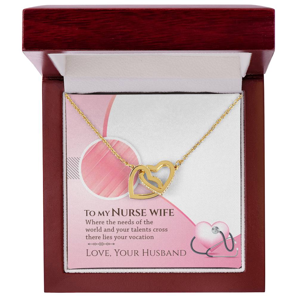 Interlocking Hearts Necklace for Nurse Wife - Cubic Zirconia Pendant - Surgical Steel with Rose Gold or Yellow Gold Finish - Perfect Gift from Husband