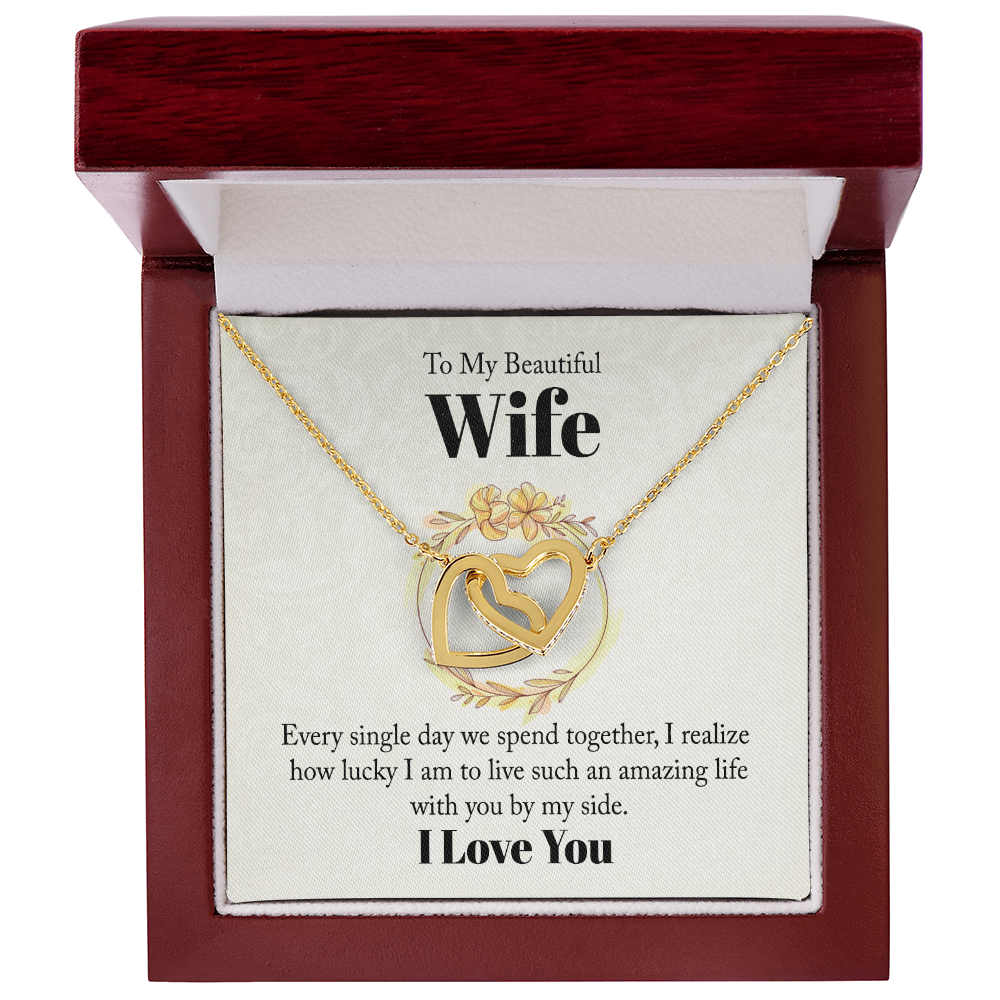 Interlocking Hearts Necklace for Wife - Cubic Zirconia Pendant, Rose Gold & 18k Gold Finish, Adjustable Length, Perfect Gift for Anniversary, Birthday, or Special Occasions