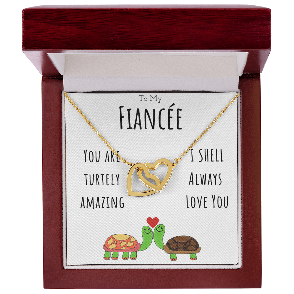 To My Fiancée Funny Turtle Message Card Jewelry Interlocking Hearts Necklace Gift From Fiancé, Cute Turtle Animal Pun Birthday Gift For Fiancée, Anniversary Present For Her by Best Gifts 305
