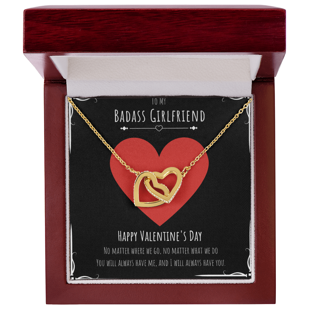 Badass Girlfriend Valentines Day Gift Interlocking Hearts Necklace Message Card Gift From Boyfriend, Girlfriend Birthday Anniversary Jewelry Present by Best Gifts 305