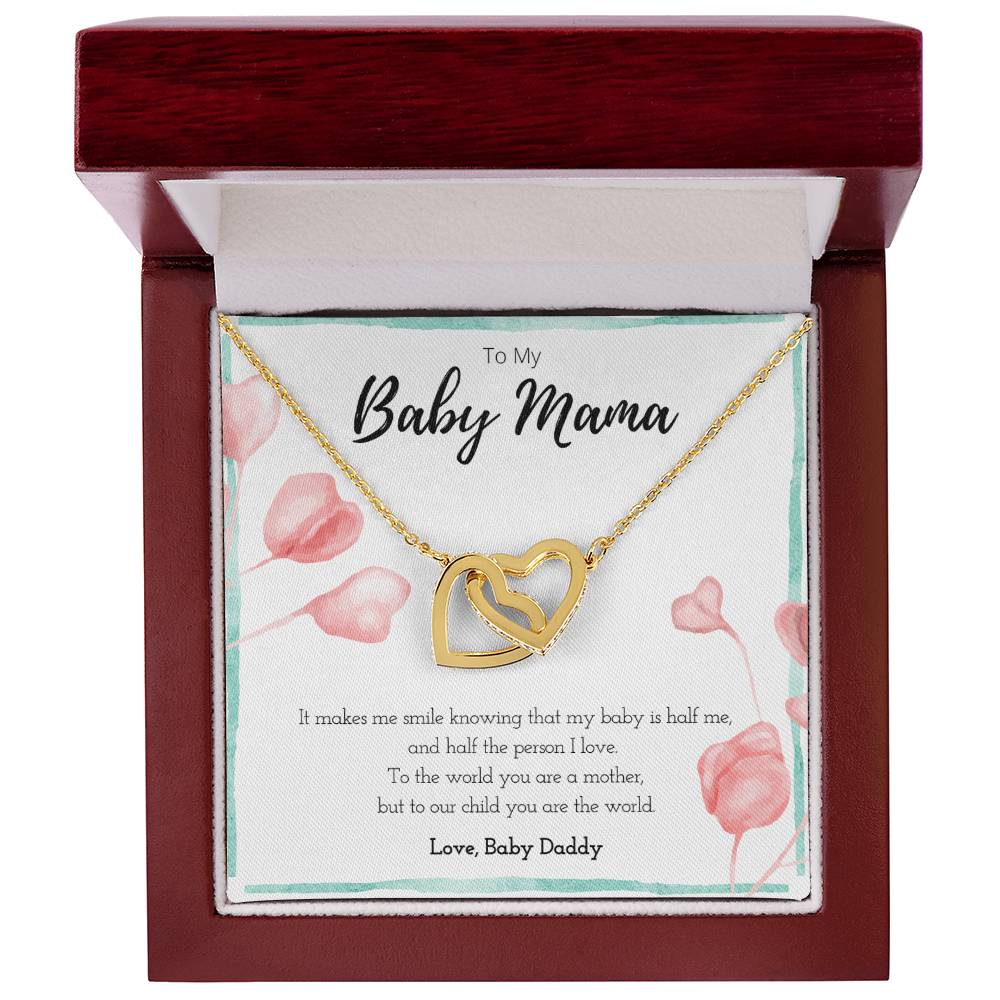 To My Baby Mama Sweet Message Interlocking Hearts Necklace Jewelry Gift For Mothers Day, Valentines Day Present From Baby Daddy, Mom Anniversary Birthday Gift From Husband by Best Gifts 305