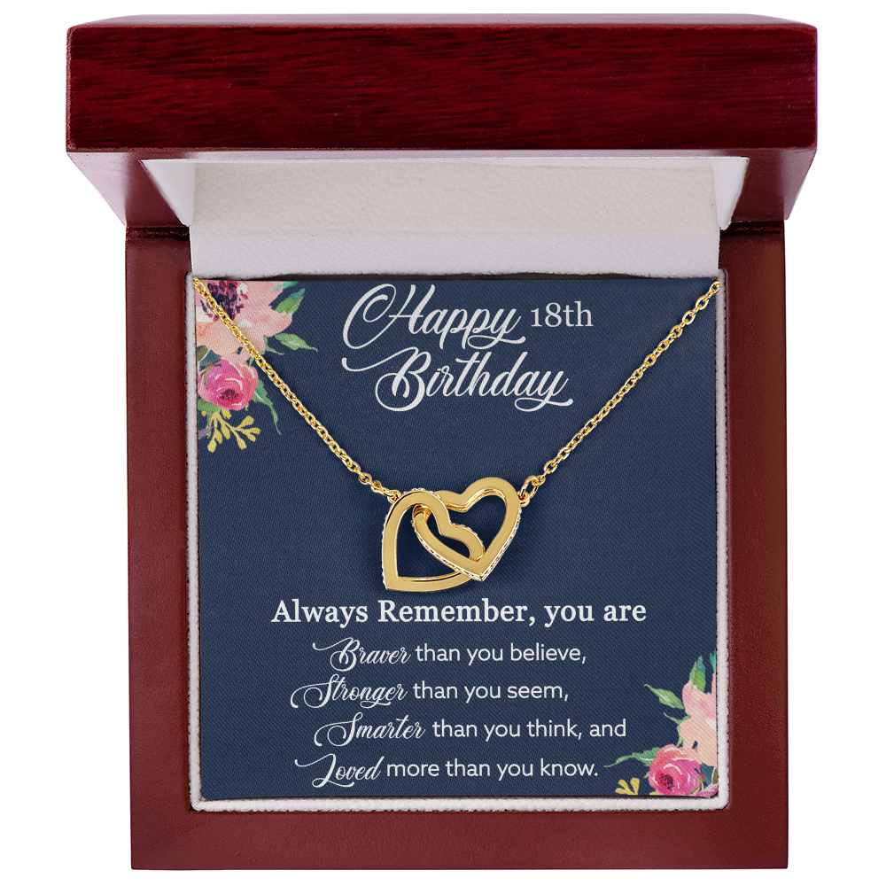 Happy 18th Birthday, Birthday Gift For Girls, 18th Birthday Gift, You Are Braver And Loved - Interlocking Hearts Necklace With Birthday Greeting Card by Best Gifts 305