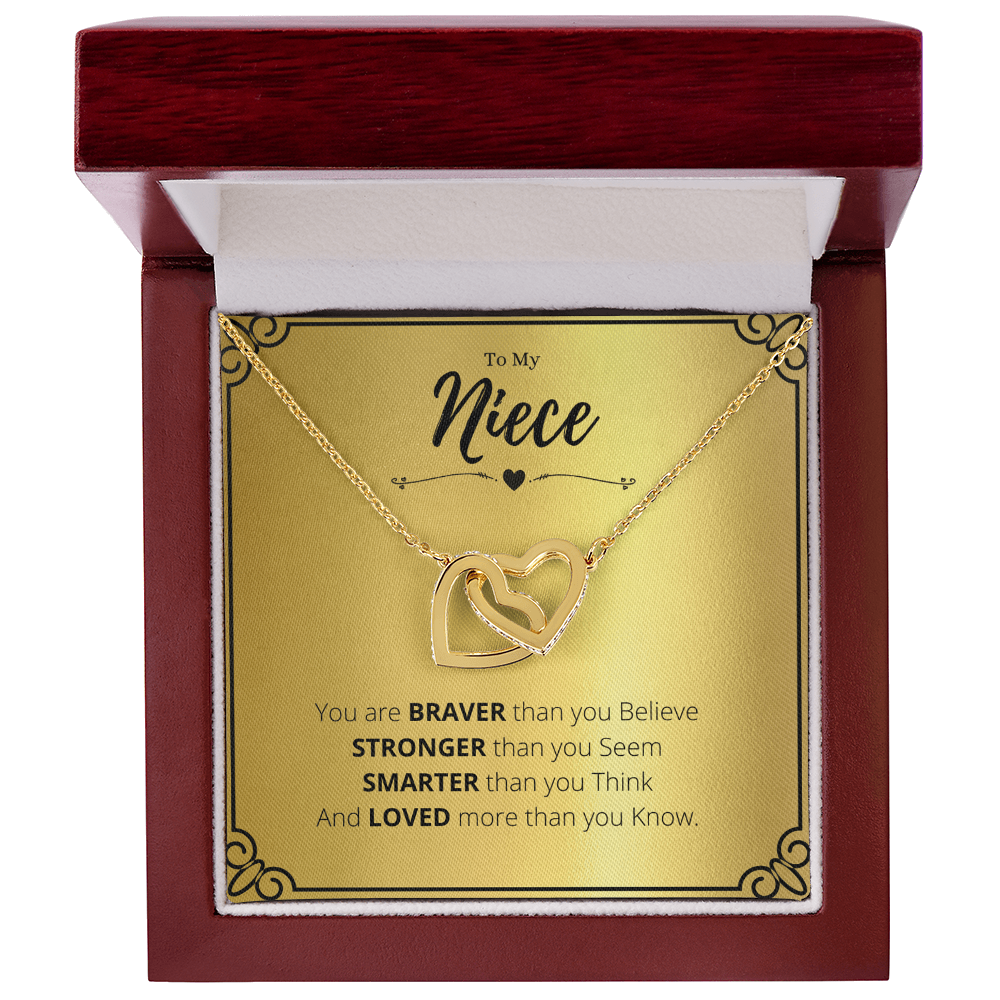 To My Niece Necklace Gift, Interlocking Hearts Jewelry from Aunt or Uncle – Rose Gold & Silver Double Heart Pendant with Inspirational Quote for Birthday, Graduation, Christmas Gift for Her by Best Gifts 305