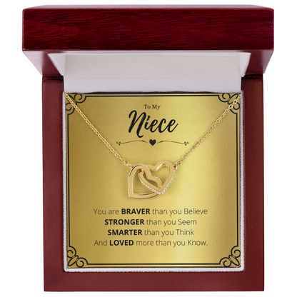 To My Niece Necklace Gift, Interlocking Hearts Jewelry from Aunt or Uncle – Rose Gold & Silver Double Heart Pendant with Inspirational Quote for Birthday, Graduation, Christmas Gift for Her by Best Gifts 305