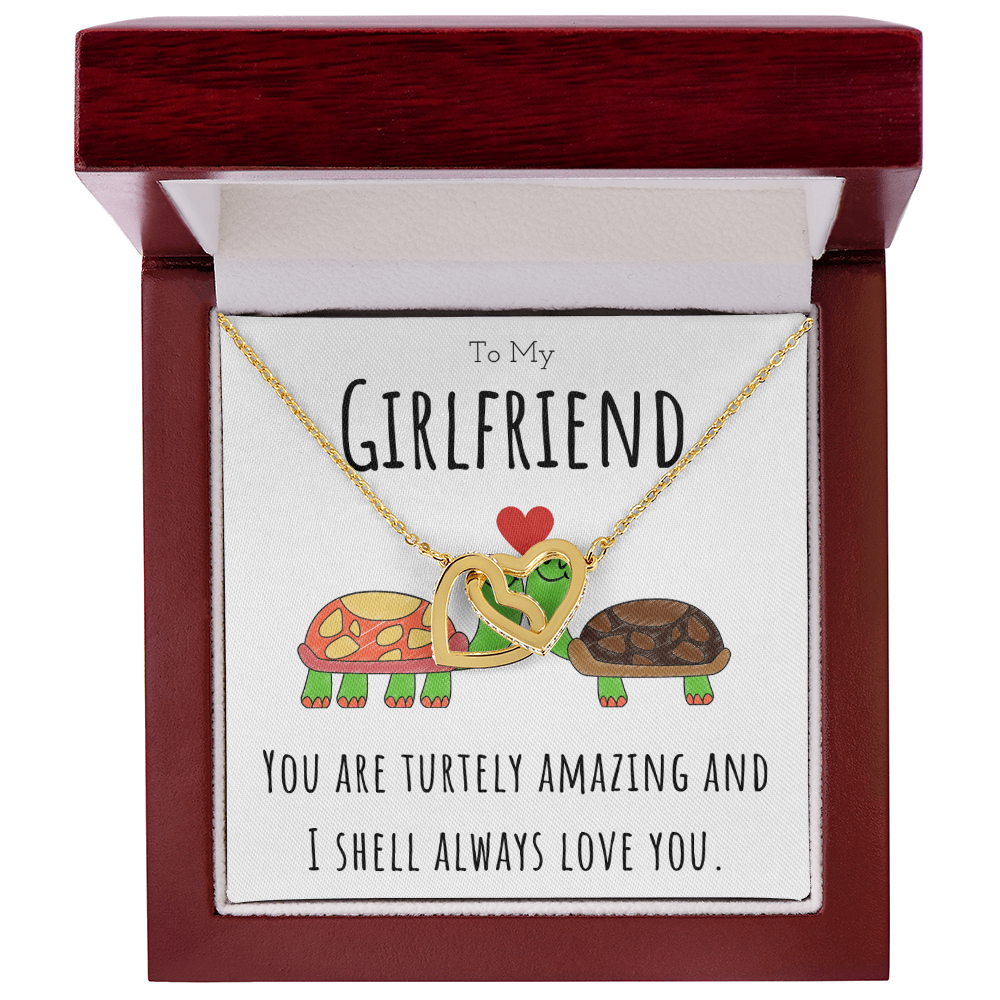 To My Girlfriend Funny Turtle Message Card Jewelry Interlocking Hearts Necklace Gift From Boyfriend, Cute Turtle Animal Pun Birthday Gift For Girlfriend, Anniversary Present For Her by Best Gifts 305