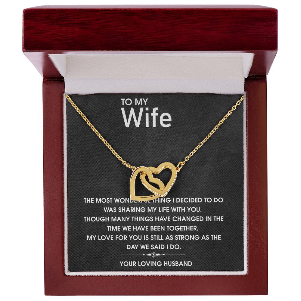 Interlocking Hearts Necklace for Wife, Anniversary Gift, Cubic Zirconia Pendant, Adjustable Length, Gift for Her from Husband