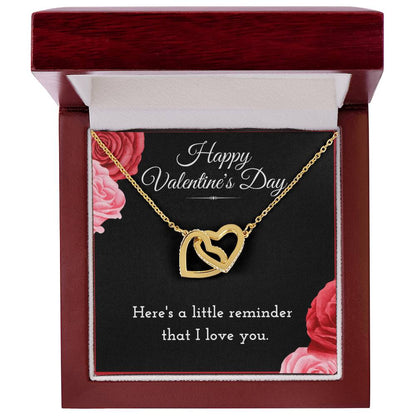 Happy Valentine's Day Interlocking Hearts Necklace Jewelry Message Card For Girlfriend, Cute Heart Reminder Necklace Valentines Present From Boyfriend, Heartfelt V-Day Necklace Gift For Her by Best Gifts 305