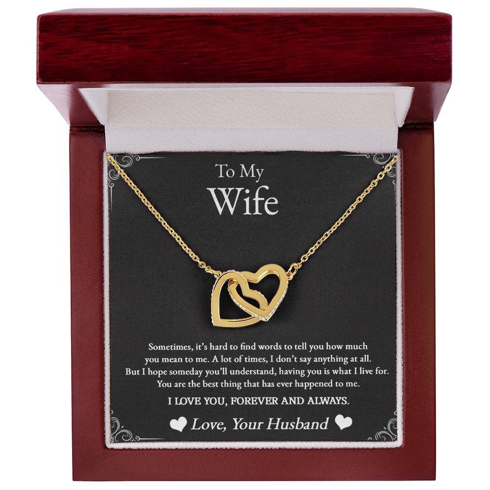 To My Wife Interlocking Hearts Necklace – Cubic Zirconia Hearts Pendant, 18K Yellow Gold or Rose Gold Finish, Adjustable Chain – Thoughtful Gift for Her
