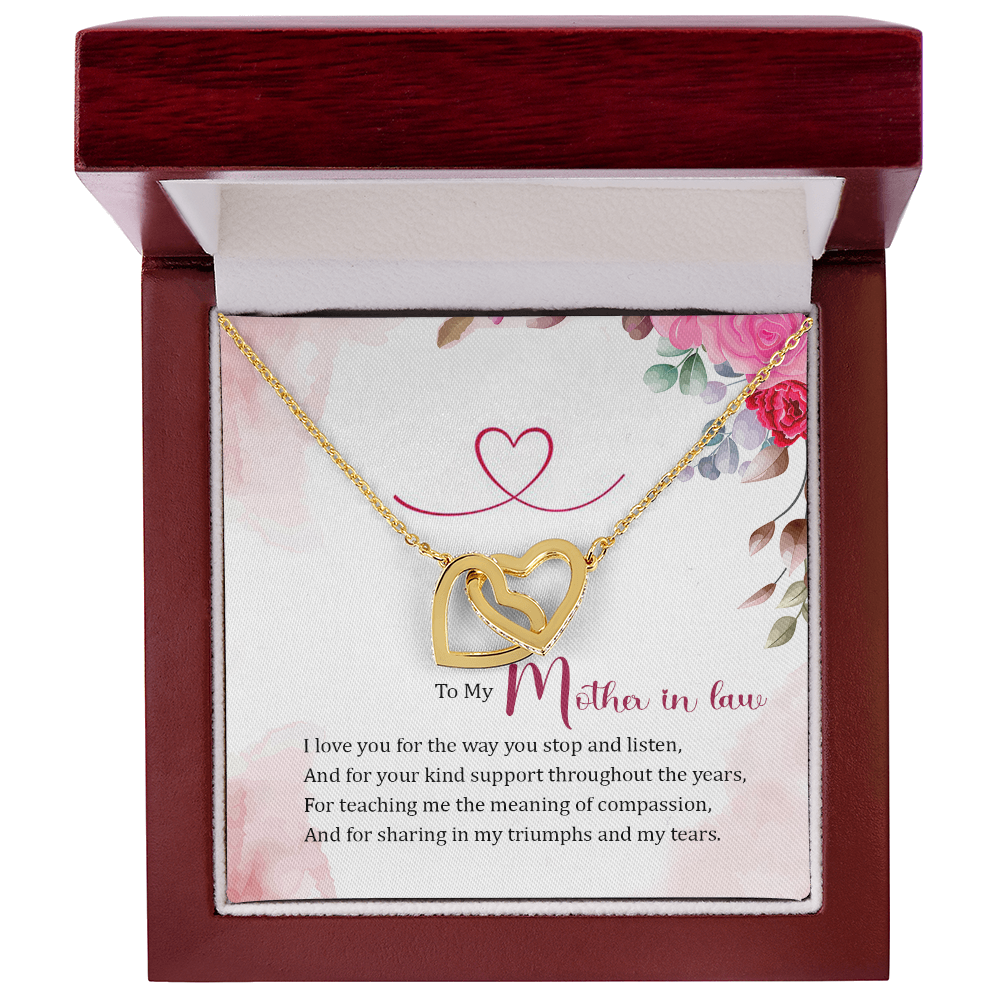 To My Mother-in-Law - Interlocking Hearts Necklace with CZ Crystals - Gift for Mother-in-Law, Birthday, Anniversary, Special Occasion, from Daughter-in-Law