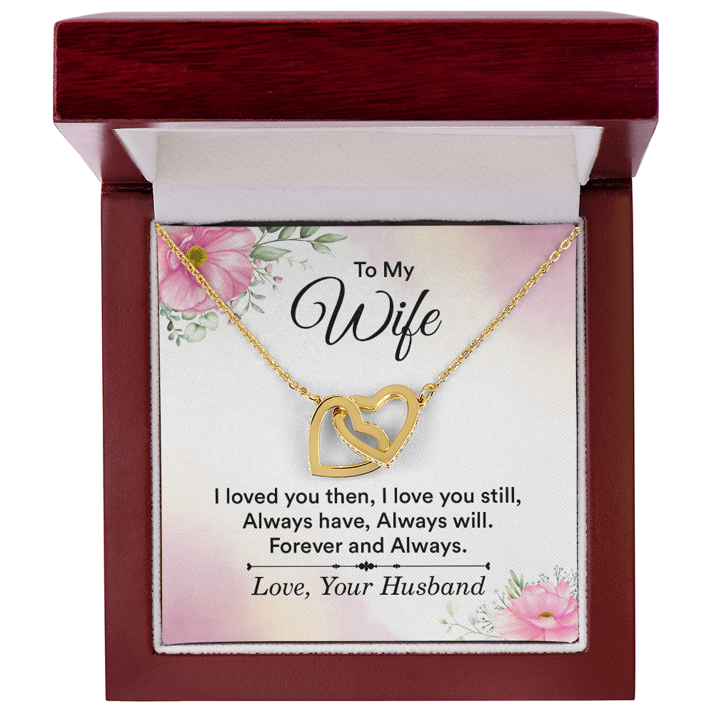 Wife Necklace – Interlocking Hearts Pendant with CZ Crystals, Adjustable Gift for Her from Husband