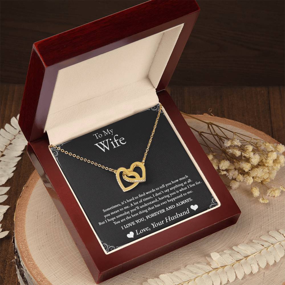 To My Wife Interlocking Hearts Necklace – Cubic Zirconia Hearts Pendant, 18K Yellow Gold or Rose Gold Finish, Adjustable Chain – Thoughtful Gift for Her