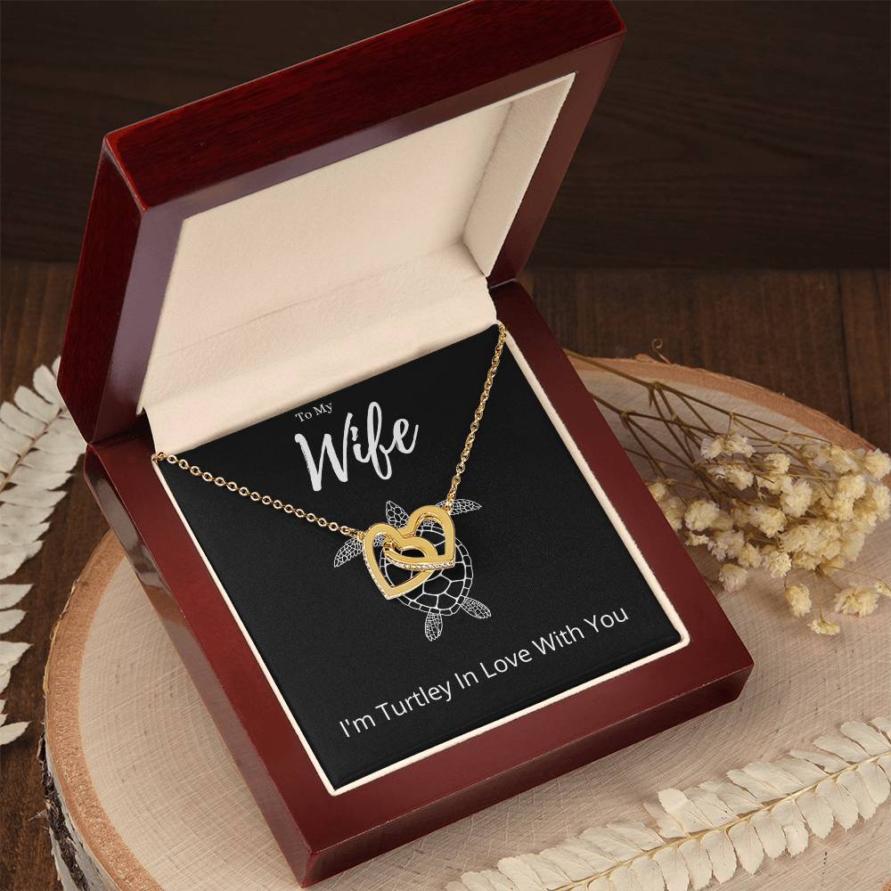Funny Wife Turtle Interlocking Hearts Necklace Anniversary Gift From Husband, Animal Pun Message Card Jewelry Birthday Present From Him, Dad Joke Pun Gag Gifts For Wife Valentines Day by Best Gifts 305