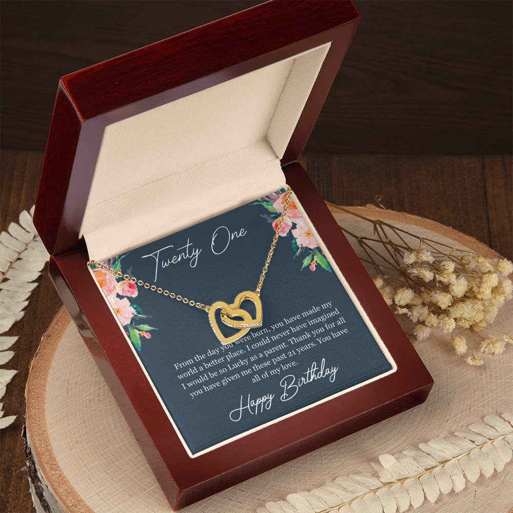 Twenty One Birthday, 21st Birthday, Birthday Gift For Her, You Have All Of My Love - Interlocking Hearts Necklace With Birthday Greeting Card by Best Gifts 305