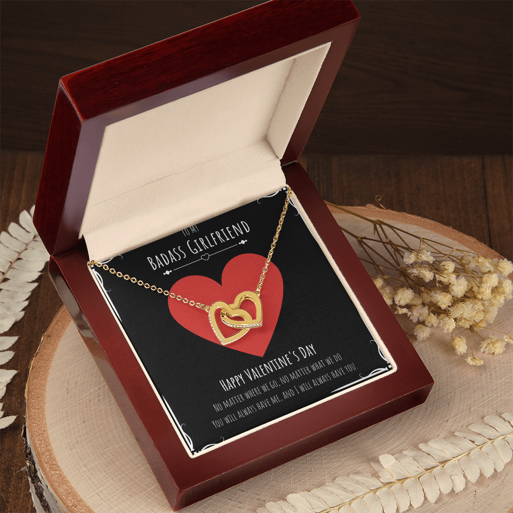 Badass Girlfriend Valentines Day Gift Interlocking Hearts Necklace Message Card Gift From Boyfriend, Girlfriend Birthday Anniversary Jewelry Present by Best Gifts 305