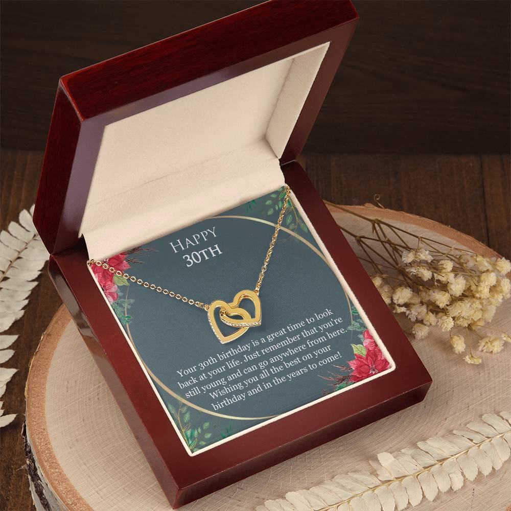 30th Birthday For Her, 30th Birthday Gift Ideas, Happy 30th, Wishing You All The Best - Interlocking Hearts Necklace With Birthday Greeting Card by Best Gifts 305