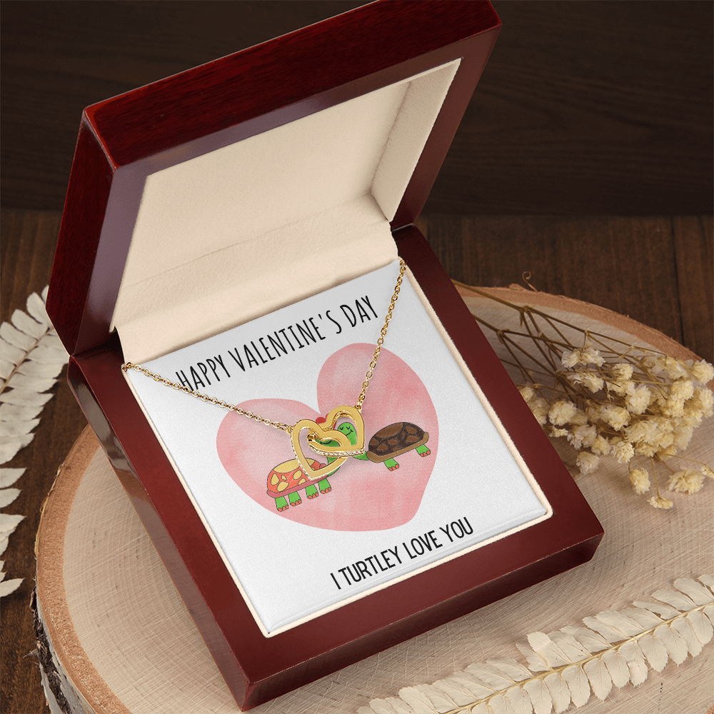 Funny Turtle Valentines Day Interlocking Hearts Necklace Jewelry Gift For Her, Funny Turtle V-Day Present From Him, Turtley Love You Cute Valentine's Day Message Card Jewelry, Turtle Puns by Best Gifts 305