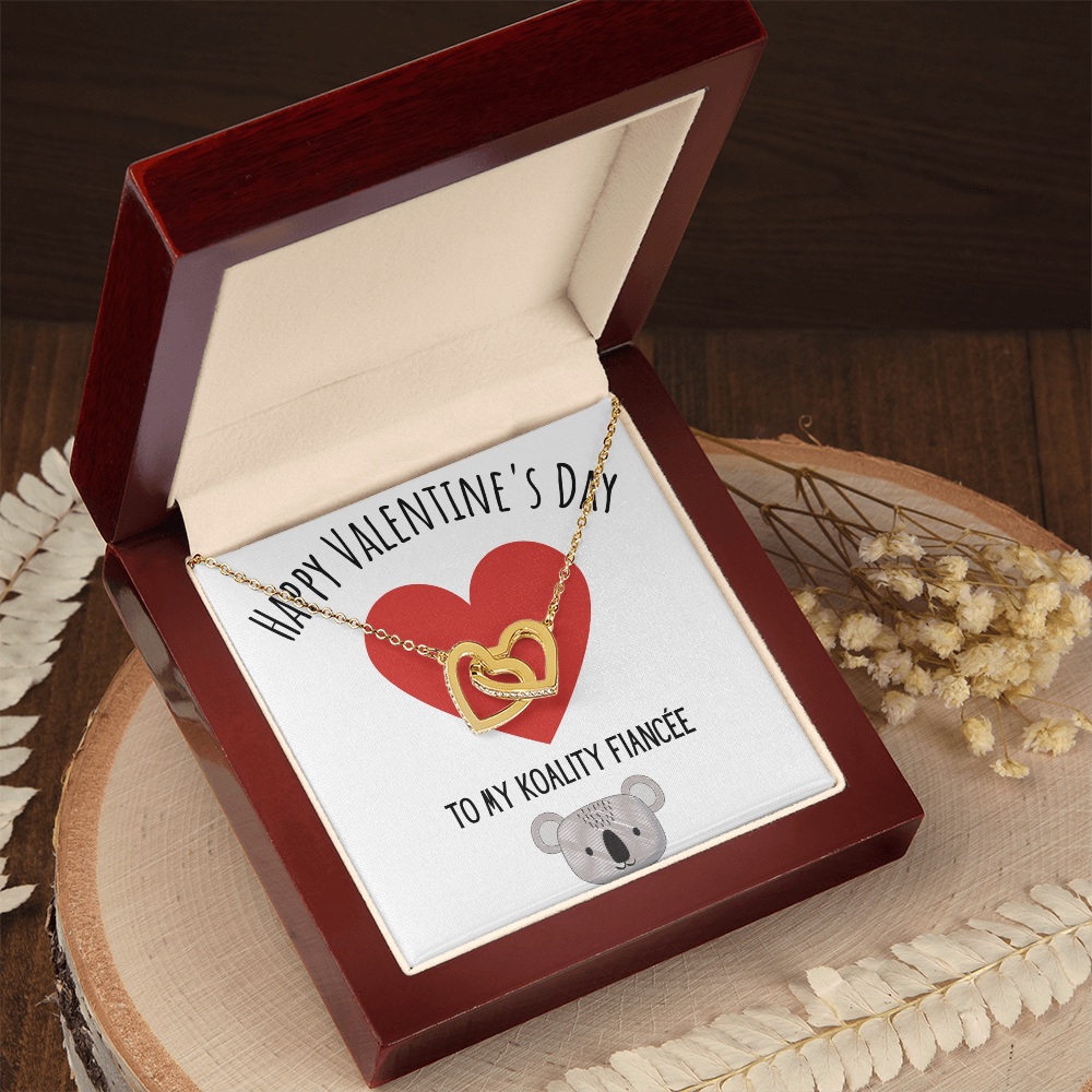 Funny Koala Valentines Day Interlocking Hearts Necklace Jewelry Gift For Fiancée, Funny Fiancée V-Day Present From Fiancé, Cute Valentine's Day Message Card Jewelery by Best Gifts 305