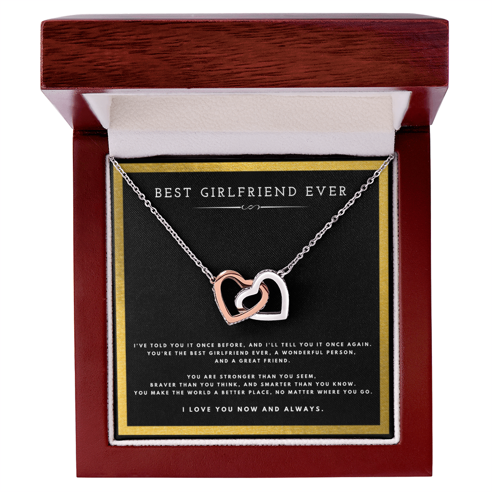 Best Girlfriend Ever Anniversary Message Card Jewelry Interlocking Hearts Necklace Gift From Boyfriend for Valentines Day Birthday Present, Christmas Gifts For Girlfriend by Best Gifts 305