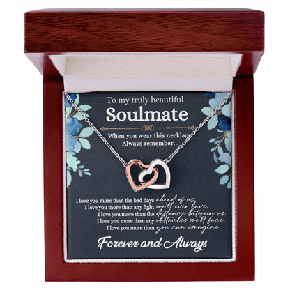 Jewelry For Soulmate, Anniversary Gift For Her, Gift For Her, I Love You More Than You Can Imagine - Interlocking Hearts Necklace With Message Card