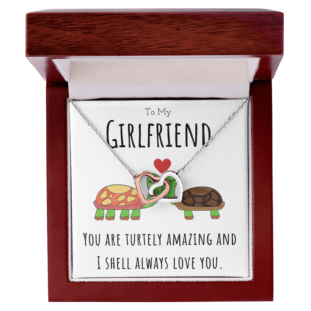 To My Girlfriend Funny Turtle Message Card Jewelry Interlocking Hearts Necklace Gift From Boyfriend, Cute Turtle Animal Pun Birthday Gift For Girlfriend, Anniversary Present For Her by Best Gifts 305