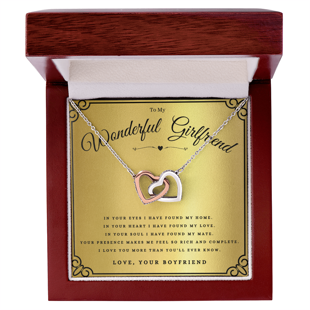 To My Wonderful Girlfriend Interlocking Hearts Necklace Gift For Girlfriend Anniversary, Girlfriend Valentines Day Message Card Christmas Present From Boyfriend, Girlfriend Birthday Jewelry Gift by Best Gifts 305