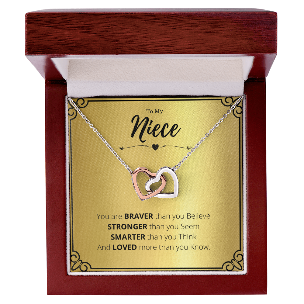 To My Niece Necklace Gift, Interlocking Hearts Jewelry from Aunt or Uncle – Rose Gold & Silver Double Heart Pendant with Inspirational Quote for Birthday, Graduation, Christmas Gift for Her by Best Gifts 305