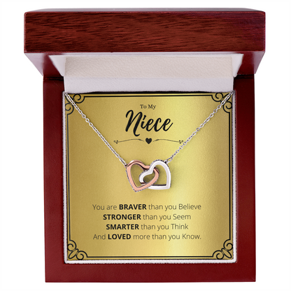 To My Niece Necklace Gift, Interlocking Hearts Jewelry from Aunt or Uncle – Rose Gold & Silver Double Heart Pendant with Inspirational Quote for Birthday, Graduation, Christmas Gift for Her by Best Gifts 305