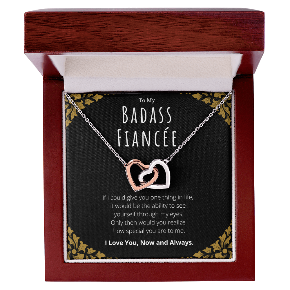Badass Fiancée Interlocking Hearts Necklace Message Card Gift From Fiancé, Fiancée Valentines Day Anniversary Jewelry Present For Fiancée Birthday by Best Gifts 305