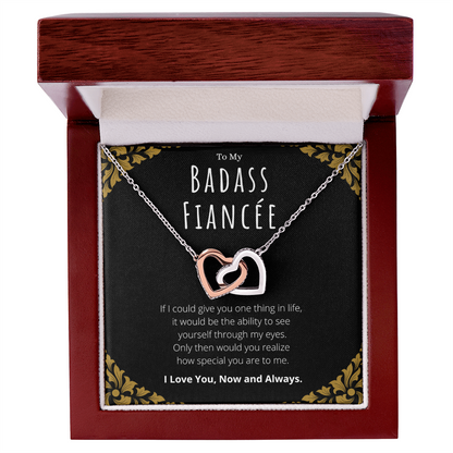 Badass Fiancée Interlocking Hearts Necklace Message Card Gift From Fiancé, Fiancée Valentines Day Anniversary Jewelry Present For Fiancée Birthday by Best Gifts 305