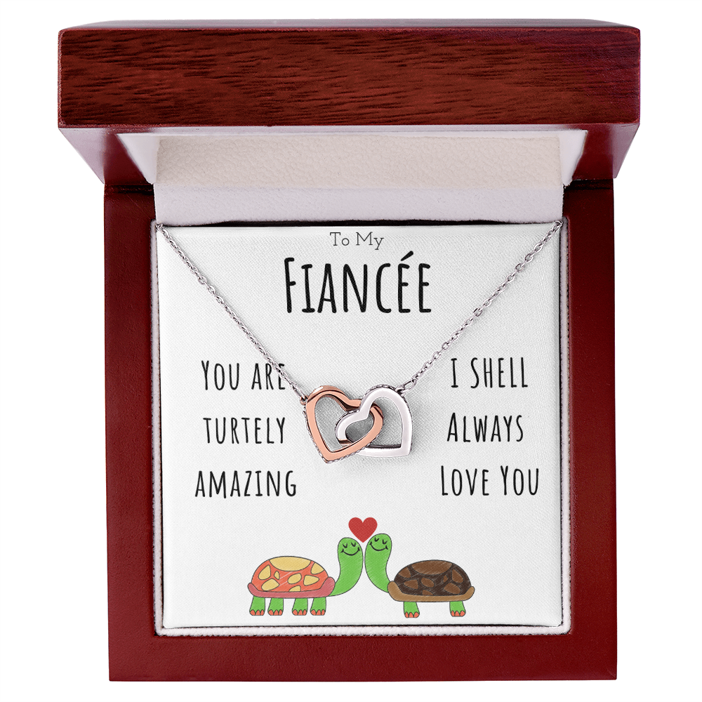To My Fiancée Funny Turtle Message Card Jewelry Interlocking Hearts Necklace Gift From Fiancé, Cute Turtle Animal Pun Birthday Gift For Fiancée, Anniversary Present For Her by Best Gifts 305
