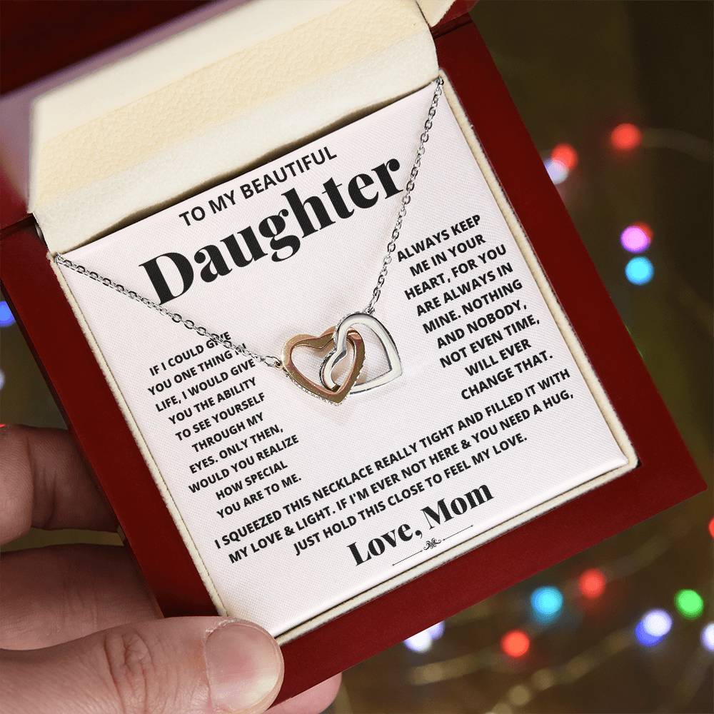 To My Beautiful Daughter, Just Hold This To Feel My Love Necklace