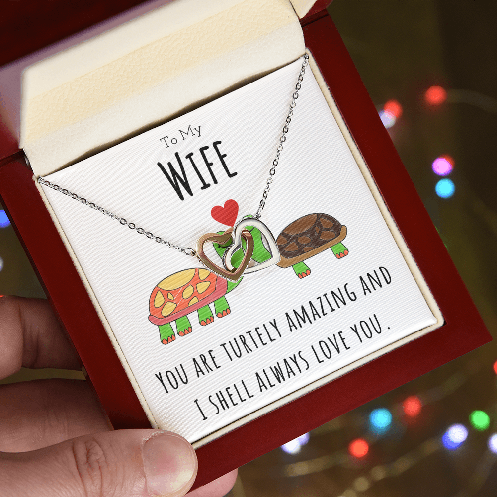 To My Wife Funny Turtle Message Card Jewelry Interlocking Hearts Necklace Gift From Husband, Cute Turtle Animal Pun Birthday Gift For Wife, Anniversary Present For Her by Best Gifts 305