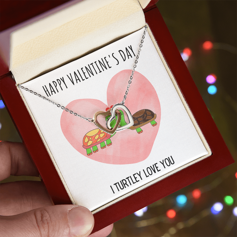 Funny Turtle Valentines Day Interlocking Hearts Necklace Jewelry Gift For Her, Funny Turtle V-Day Present From Him, Turtley Love You Cute Valentine's Day Message Card Jewelry, Turtle Puns by Best Gifts 305