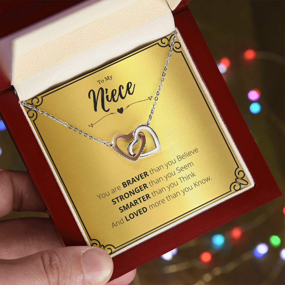 To My Niece Necklace Gift, Interlocking Hearts Jewelry from Aunt or Uncle – Rose Gold & Silver Double Heart Pendant with Inspirational Quote for Birthday, Graduation, Christmas Gift for Her by Best Gifts 305