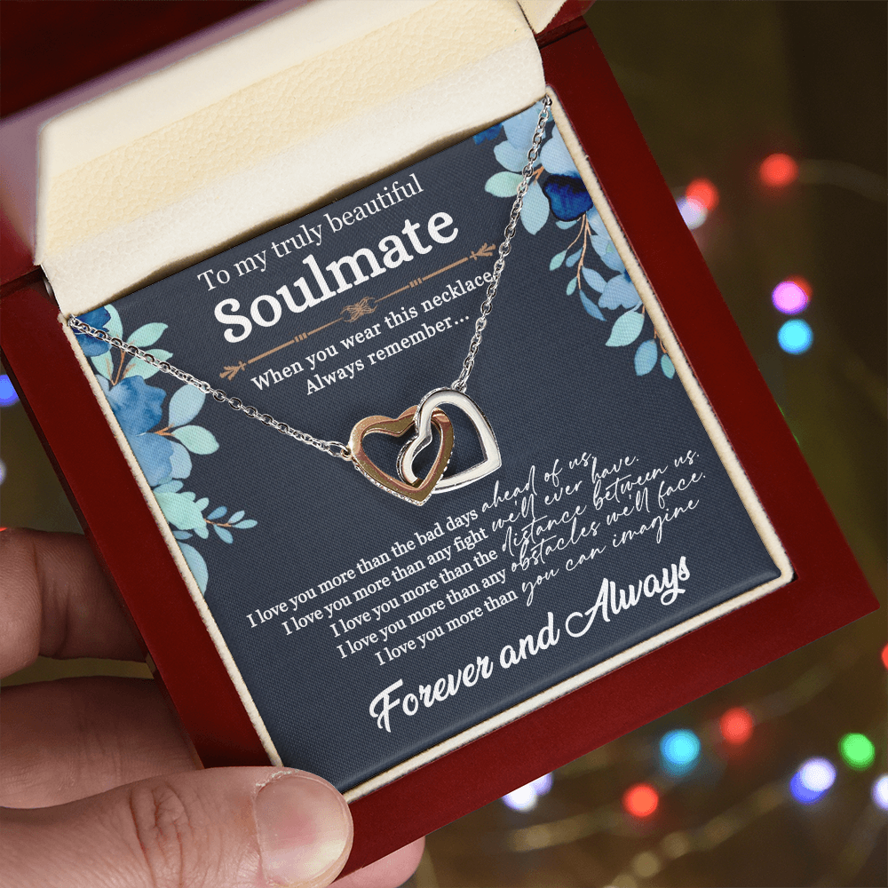 Jewelry For Soulmate, Anniversary Gift For Her, Gift For Her, I Love You More Than You Can Imagine - Interlocking Hearts Necklace With Message Card