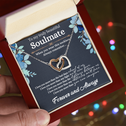 Jewelry For Soulmate, Anniversary Gift For Her, Gift For Her, I Love You More Than You Can Imagine - Interlocking Hearts Necklace With Message Card