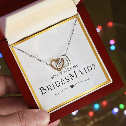 Bridesmaid Proposal Gift, Will You Be My Bridesmaid, Bridesmaid Gift From Bride - Interlocking Hearts Necklace with Message Card by Best Gifts 305