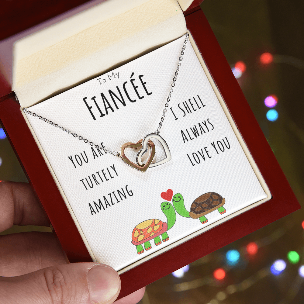 To My Fiancée Funny Turtle Message Card Jewelry Interlocking Hearts Necklace Gift From Fiancé, Cute Turtle Animal Pun Birthday Gift For Fiancée, Anniversary Present For Her by Best Gifts 305