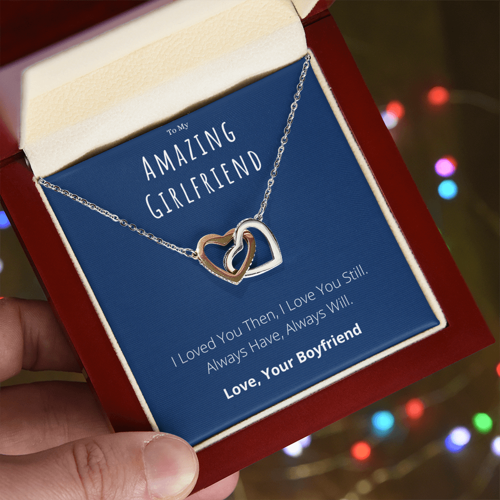 To My Amazing Girlfriend Interlocking Hearts Necklace Anniversary Message Card Jewelry Gift From Boyfriend, Heartwarming Girlfriend Valentines Day Present by Best Gifts 305