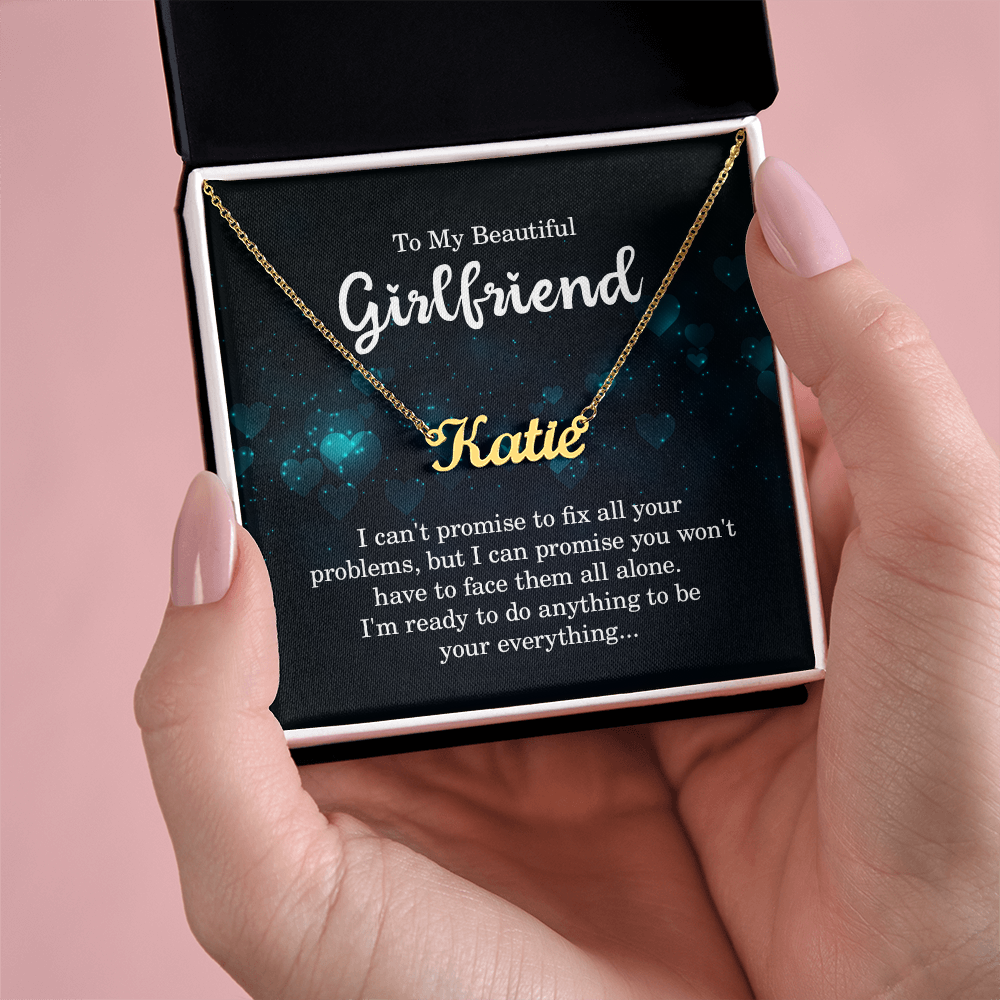 To My Beautiful Girlfriend – Personalized Necklace Customizable with Name or Word – Adjustable Stainless Steel or 18K Gold Finish – Heartfelt Gift for Her – Made in the USA