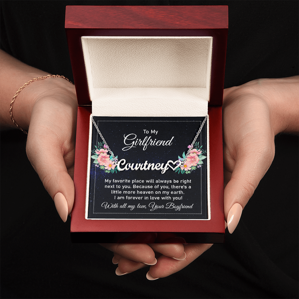 To My Girlfriend Heart Name Necklace – Personalized Gift for Her from Boyfriend – Custom Jewelry USA Made